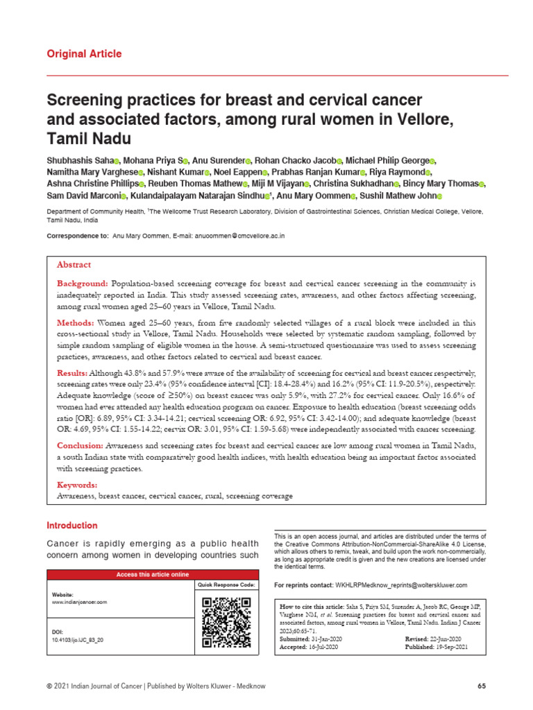 Screening Practices For Breast and Cervical Cancer.11 | PDF