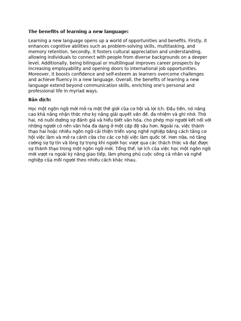Benefits of Learning a New Language | PDF | Career & Growth