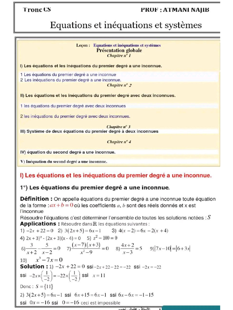 Cours Sur Les Équations Et Inéquations | PDF