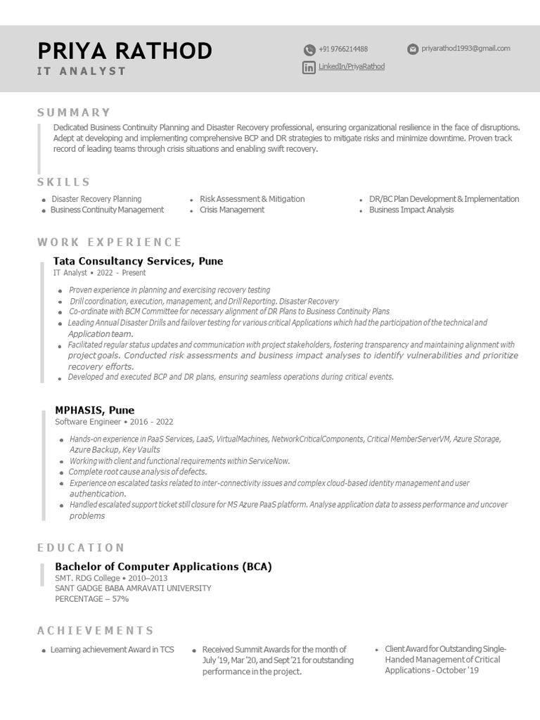 Priya-Rathod 6yrs Exp BCP DR Analyst | PDF