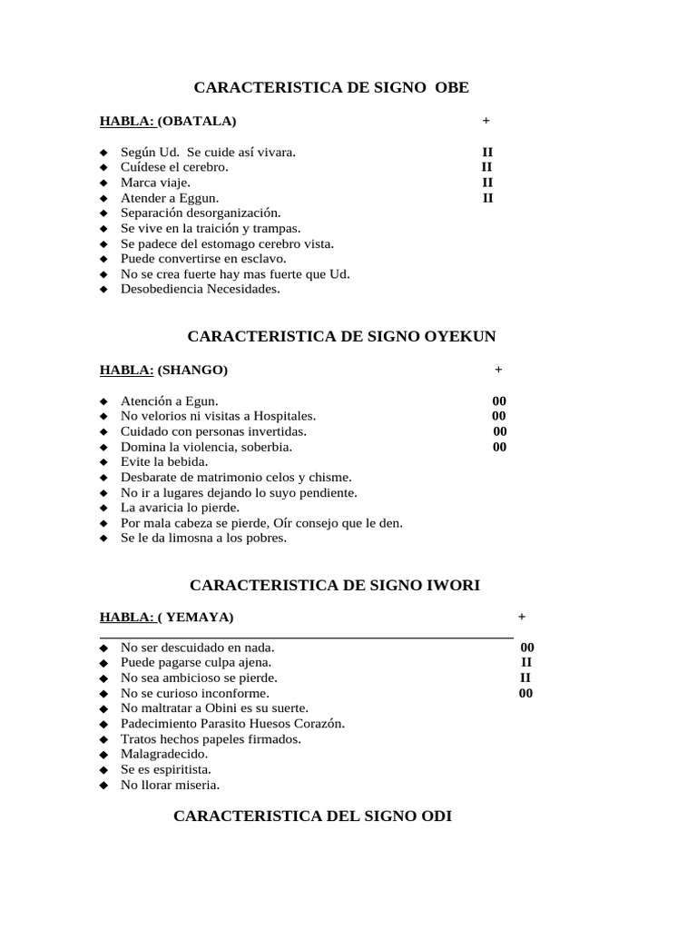 CARACTERISTICA DE LOS SIGNO DE IFA | PDF