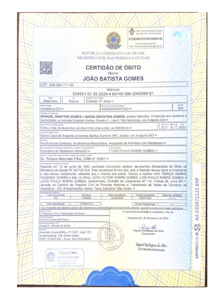 Certidão De óbito Pdf