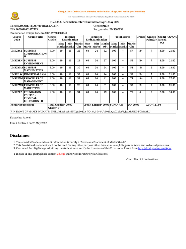 Tejas sem 2 result pdf