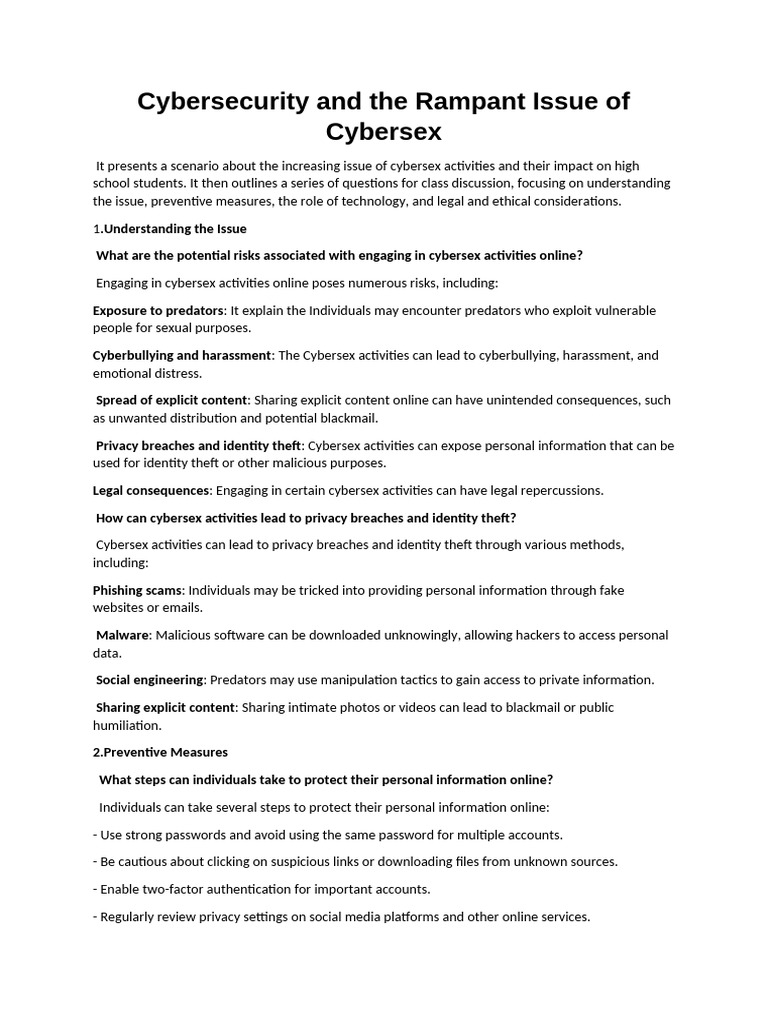 Cybersecurity and The Rampant Issue of Cybersex | PDF