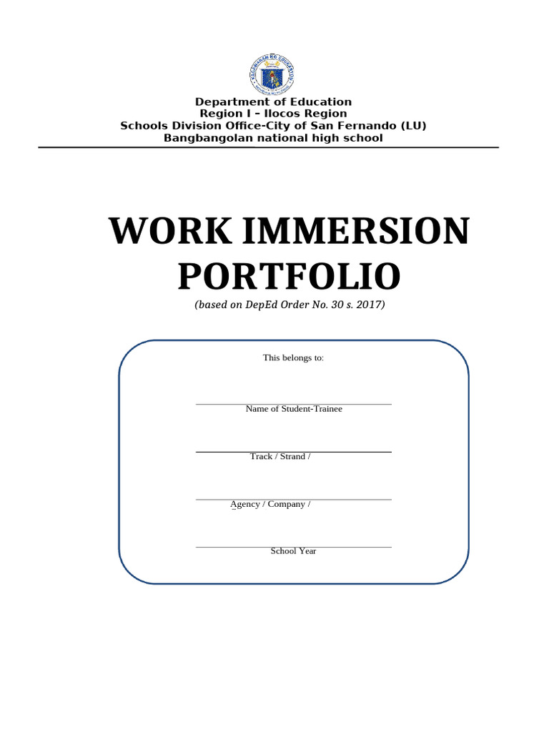 Work Immersion Portfolio Based On Dep Ed - Compress | PDF
