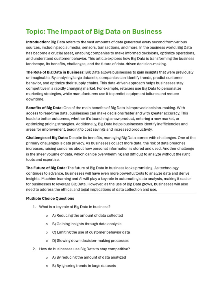 The Impact of Big Data On Business | PDF | Big Data | Artificial ...