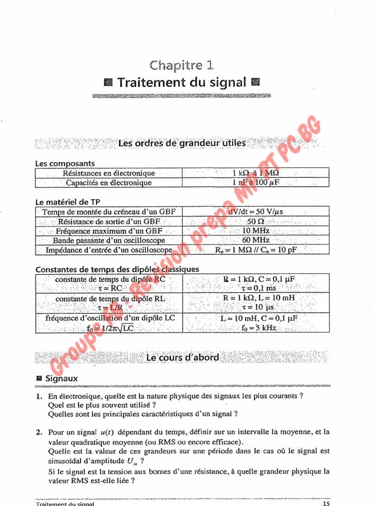 Cours - TD Traitement de Signal 2 Eme Prepa | PDF