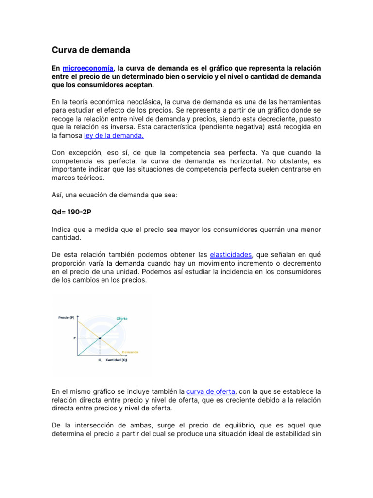 Curva de Demanda en Microeconomía | PDF | Oferta y demanda | Curva de ...