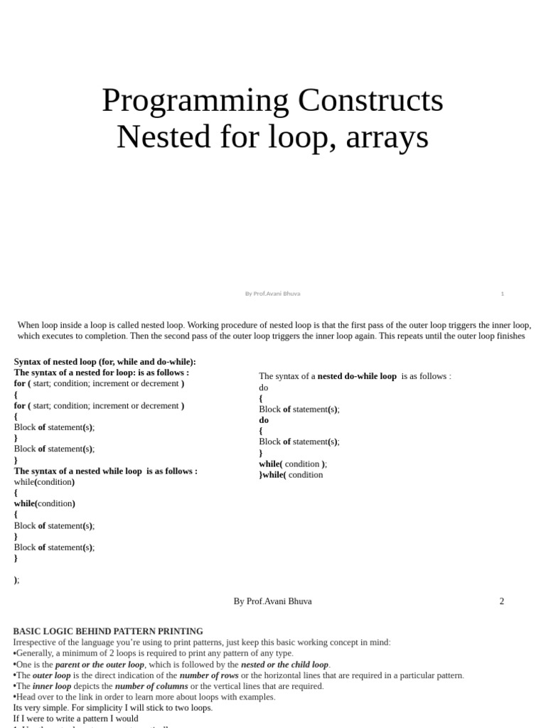 Unit-3 Nested For Loops Array BmyVQHBhUA | PDF