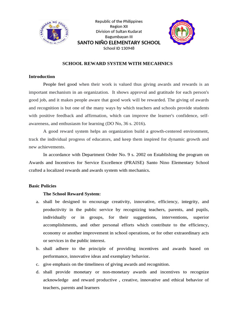 School Reward System With Mechanics | PDF