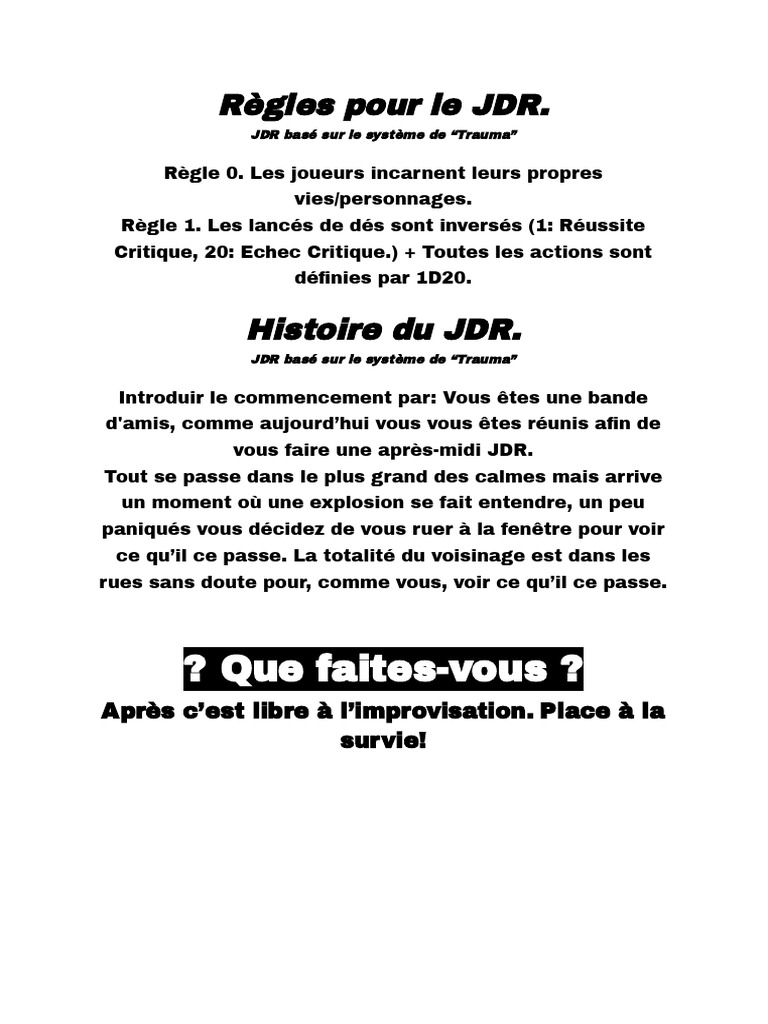 ? Que Faites-Vous ?: Règles Pour Le JDR | PDF