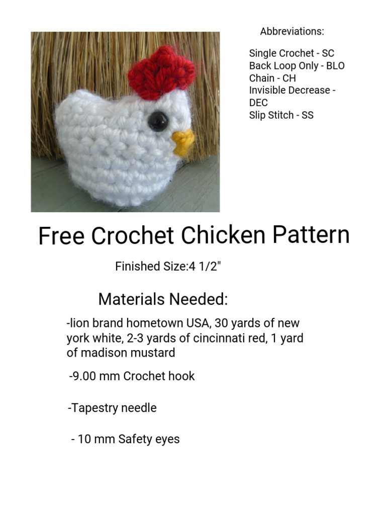 Free Crochet Chicken Pattern Guide | PDF