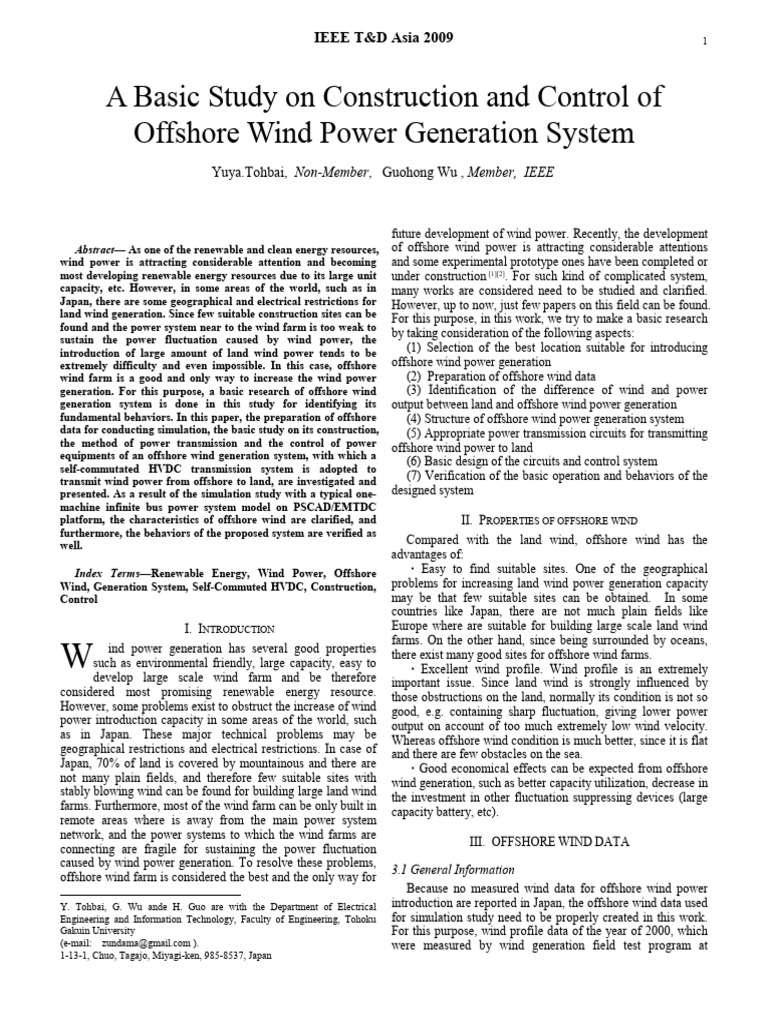 A Basic Study On Construction and Control of Offshore Wind Power ...