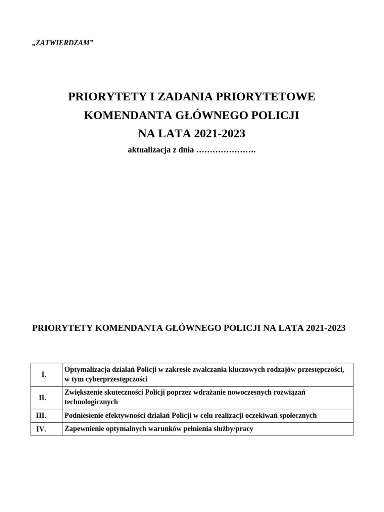Priorytety Menis 2019 20 Priorytety I Zadania Priorytetowe KGP Na Lata 2021-2023 | PDF
