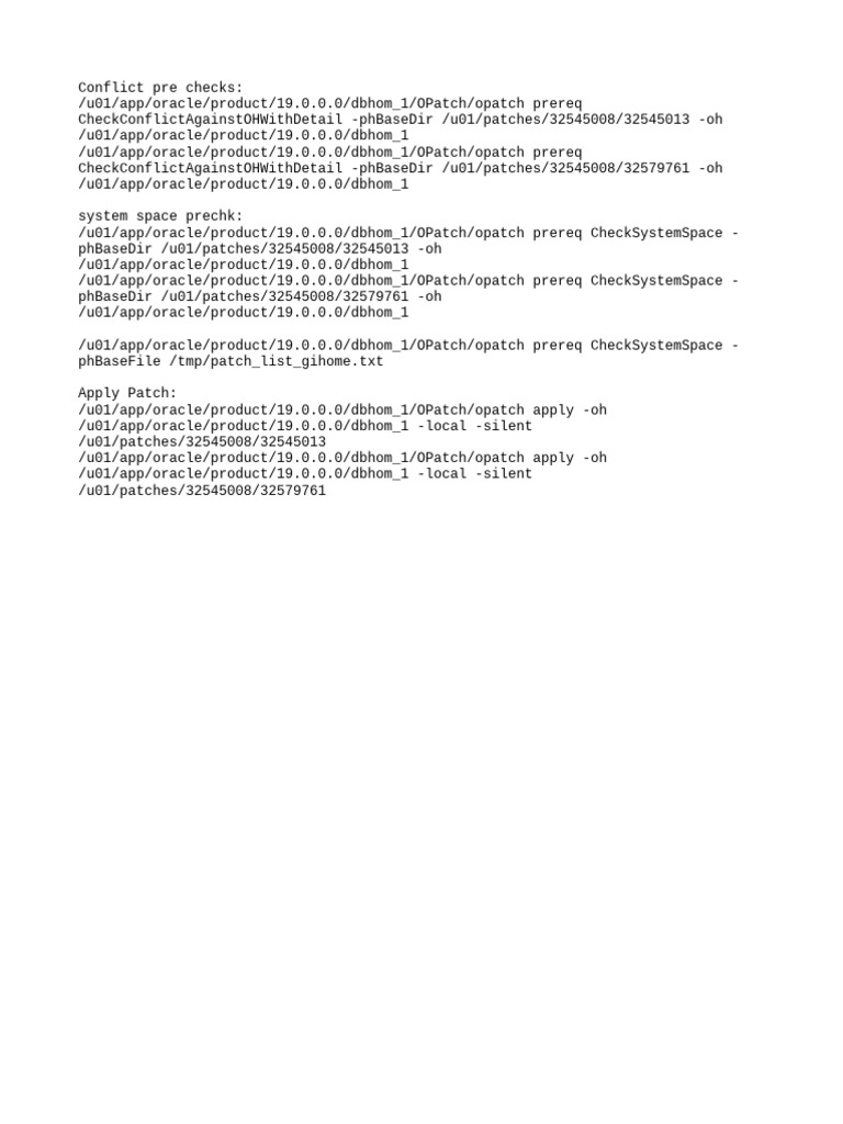 Db home prechecks and patching commands pdf
