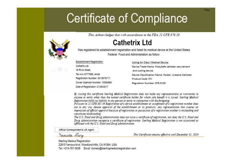 FDA CoC Cathetrix LTD 2019 Rival | PDF