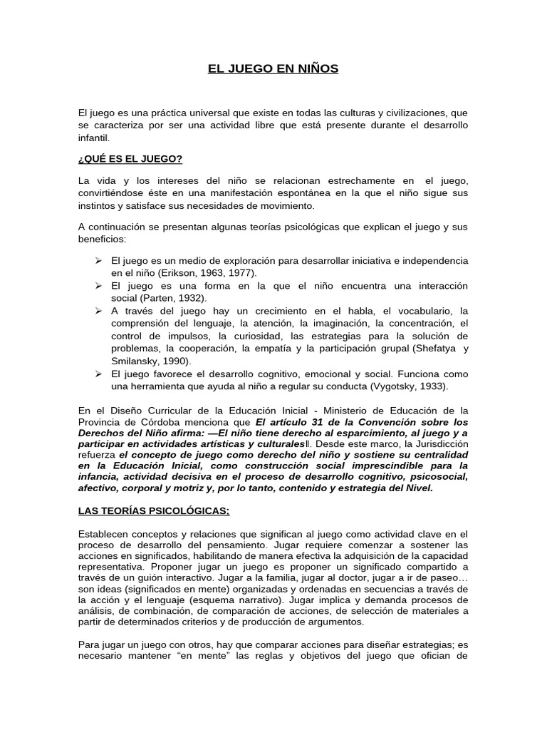 Importancia del Juego en Niños | PDF | Pensamiento | Las emociones