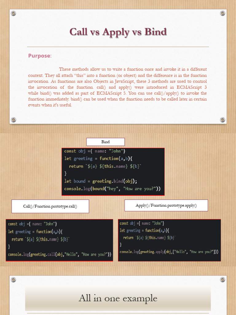 Call, Apply and Bind | PDF