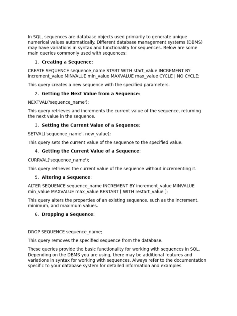 Sequences in SQL | PDF