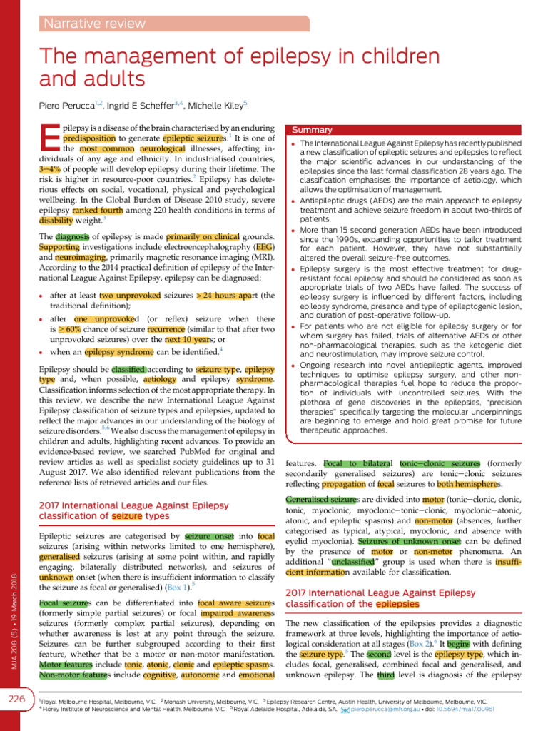 2018 - Perucca - The Management of Epilepsy in Children and Adults | PDF