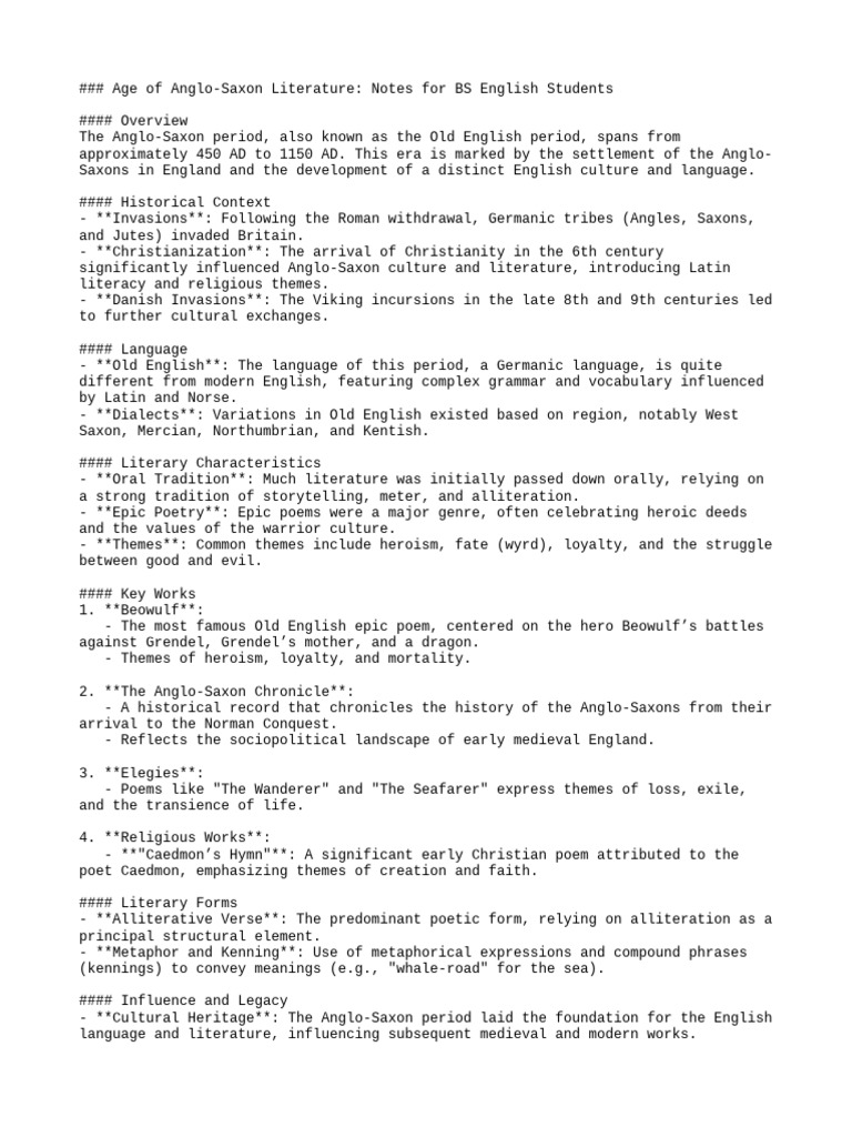 Age of Anglo-Saxon Literature N | PDF