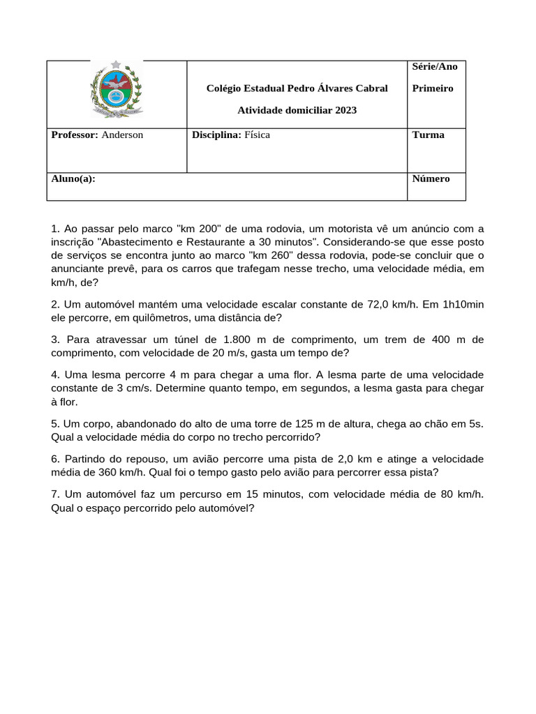 Atividade Domiciliar 2023 1 Bim | PDF