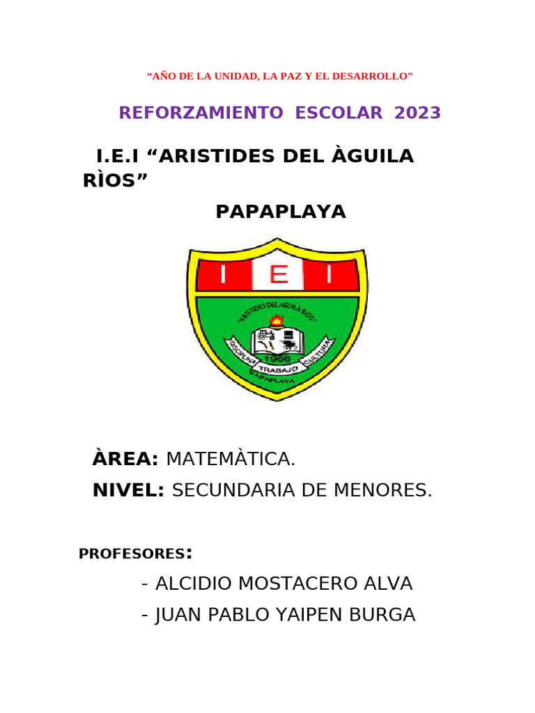 Plan de Refuerzo Escolar 2023 | PDF | Ecuaciones | Evaluación