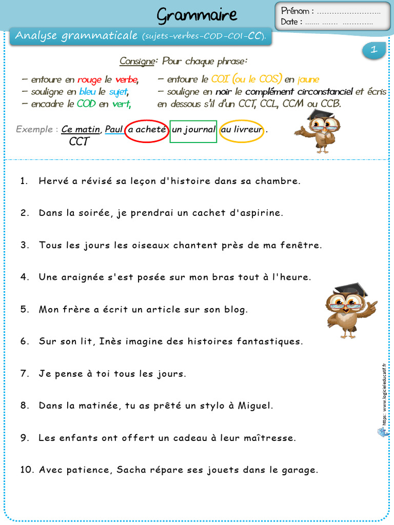 Niveau3 Sujet Verbe Cod Coi CC | PDF