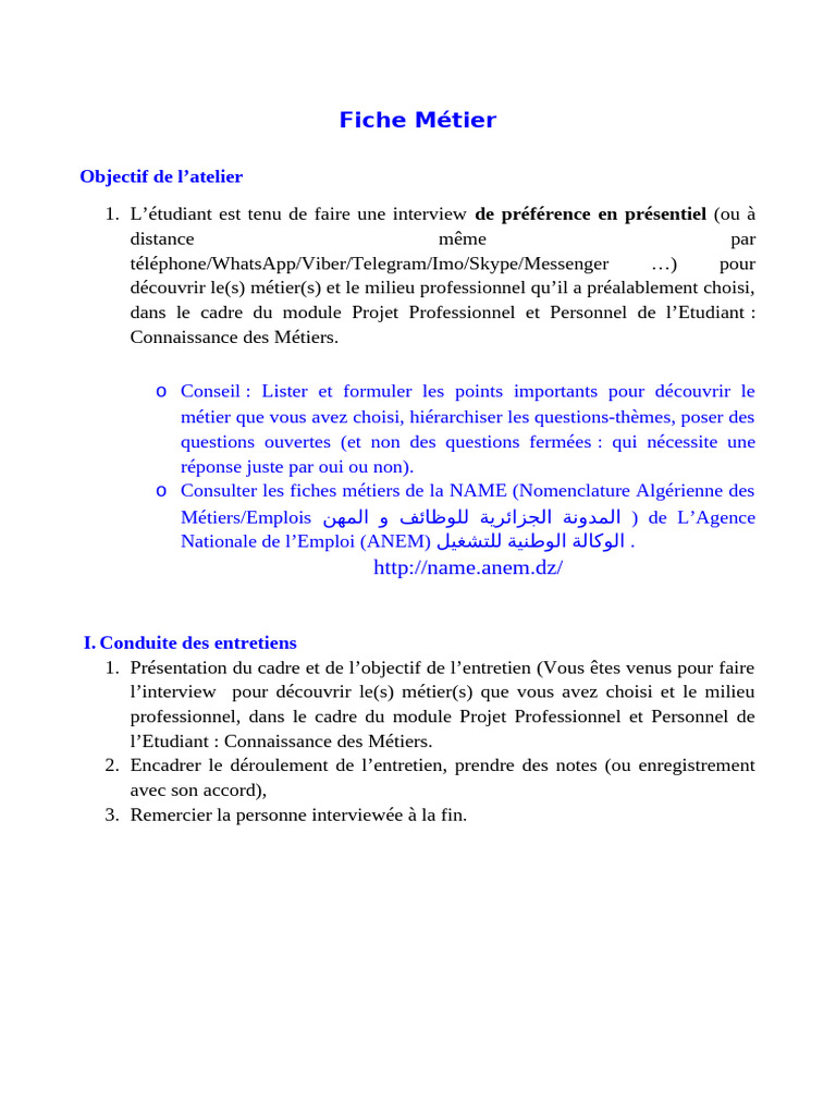 Fiche Métier À Remplir - 2022 | PDF