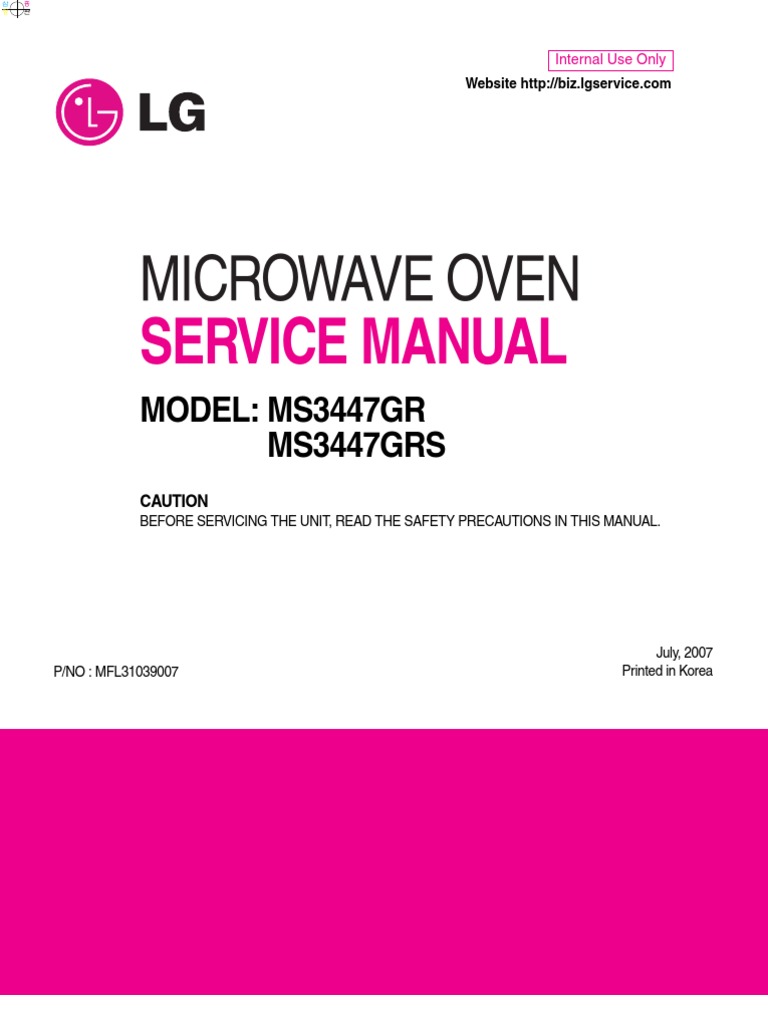 Service Manuals LG Microwave MS3447GRS MS3447GRS Service Manual PDF
