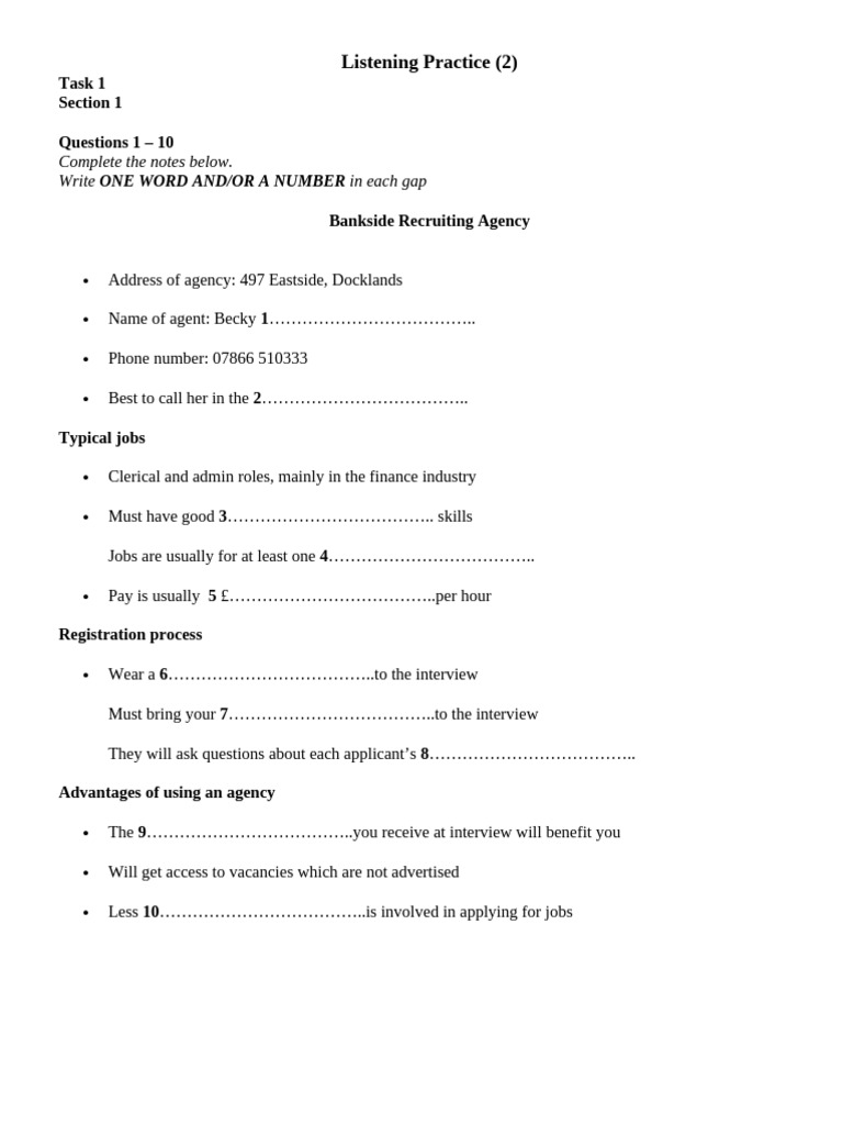 Listening Practice 2 (In 1 Bản) | PDF