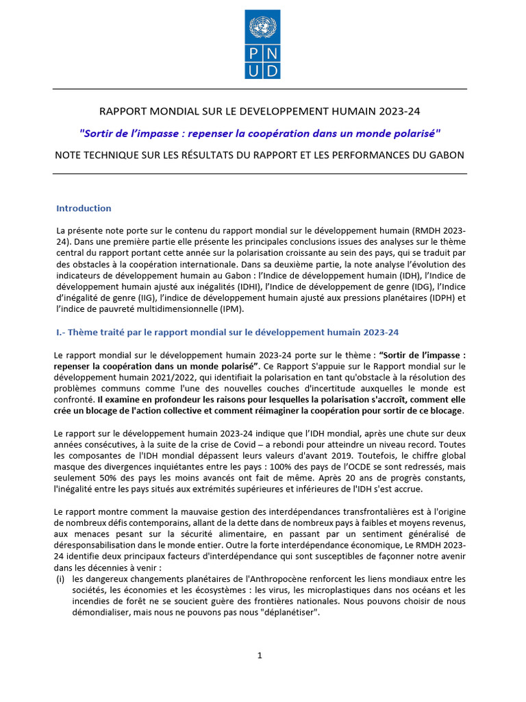 RMDH 2023-24 : Polarisation et Gabon | PDF | Indice de développement ...