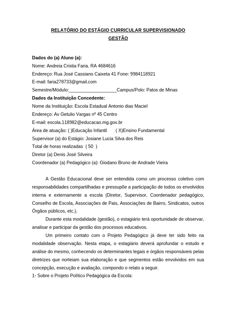 Estagio Unisa, Educação Infanti e Ensino Fundamental | PDF