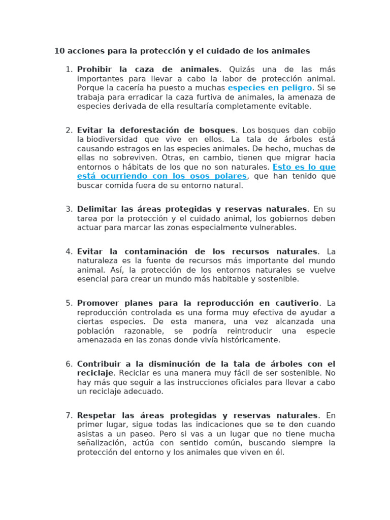 10 Acciones para La Protección y El Cuidado de Los Animales | PDF