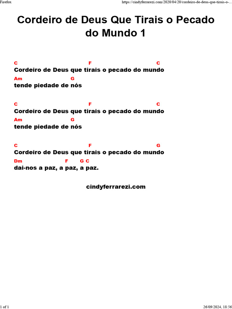 Cordeiro de Deus Que Tirais o Pecado Do Mundo | PDF