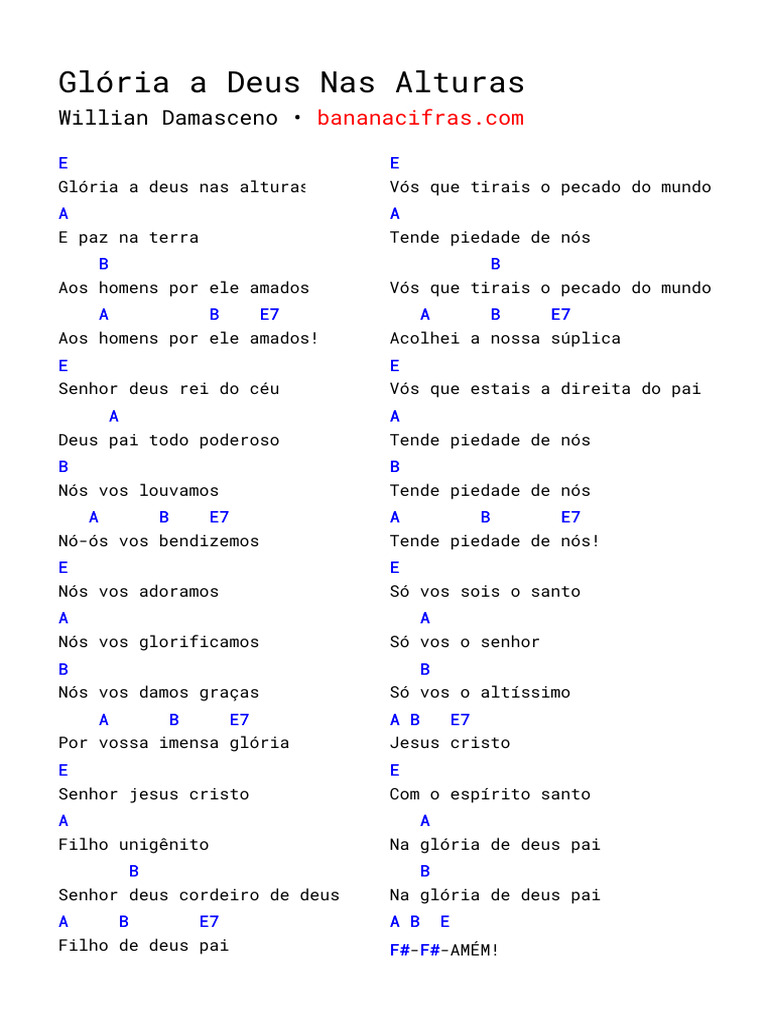 Glória A Deus Nas Alturas CIFRA Willian Damasceno 2 | PDF