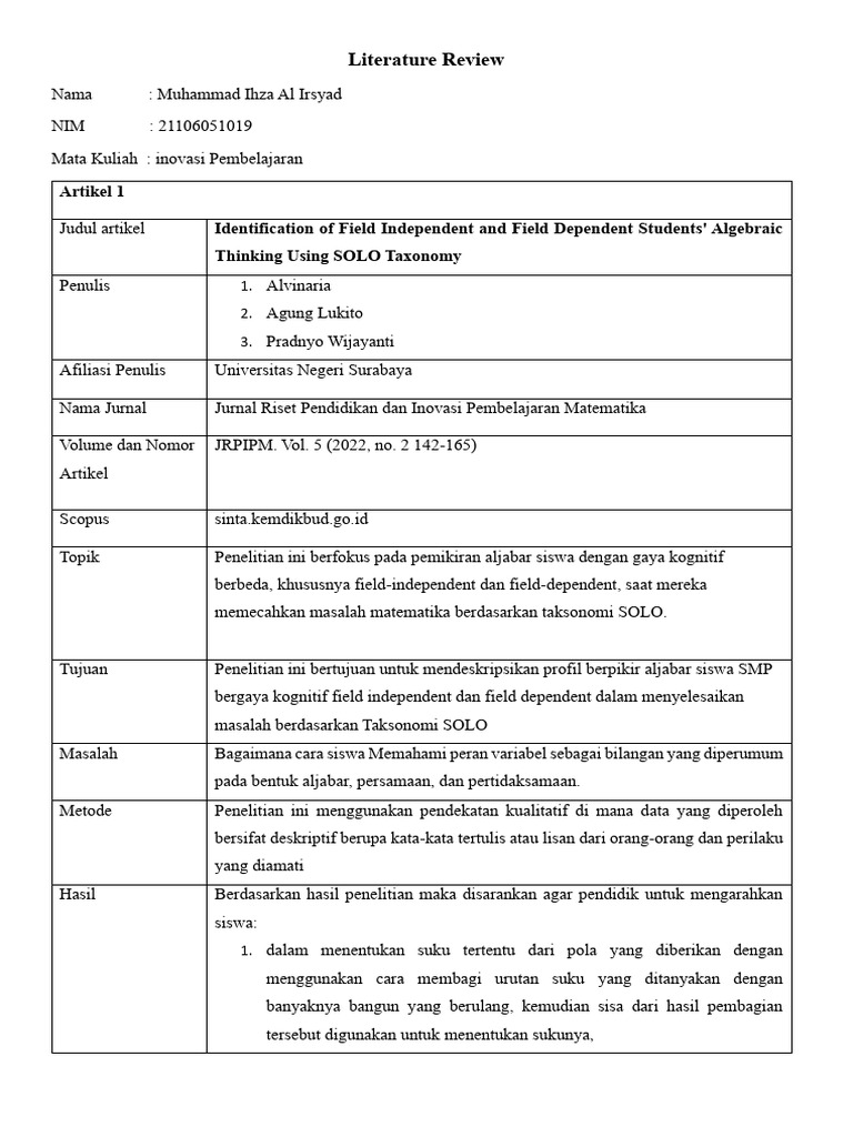 Review Jurnal Ihza Inovasi Pembelajaran | PDF