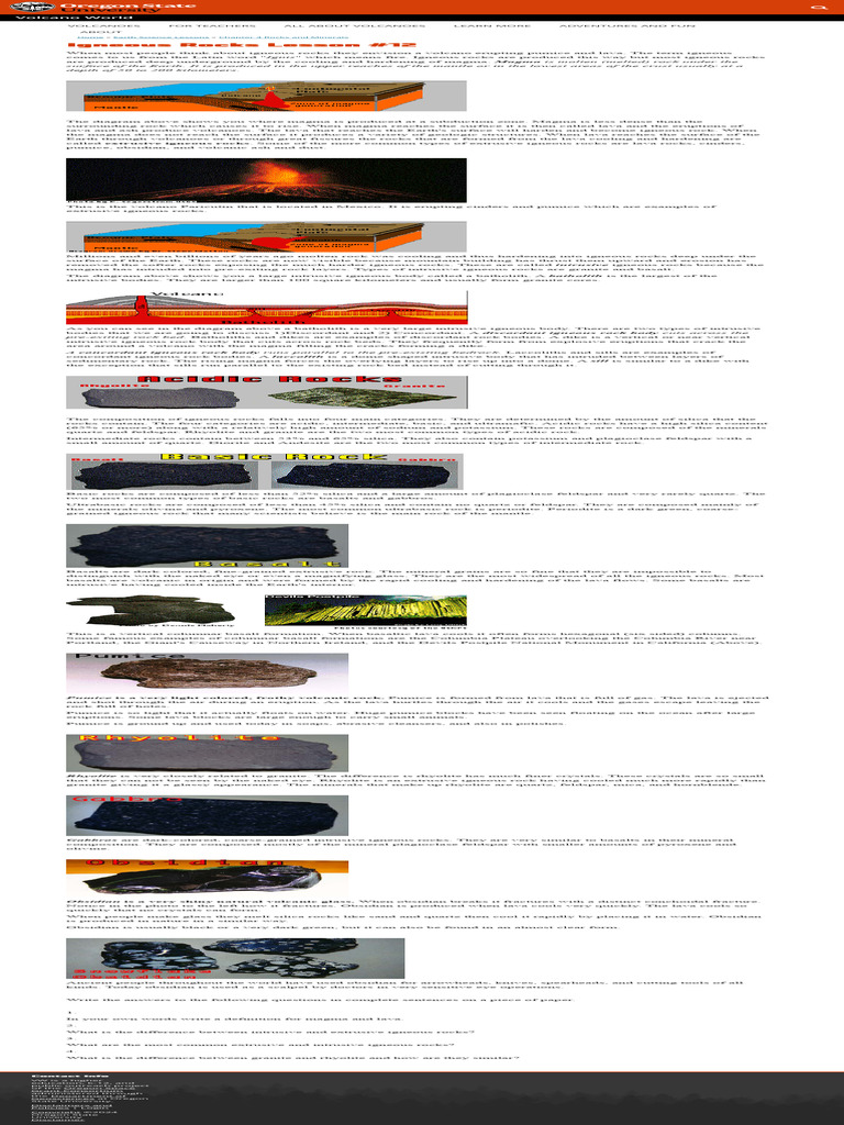 Igneous Rocks Lesson #12 Volcano World Oregon State University | PDF