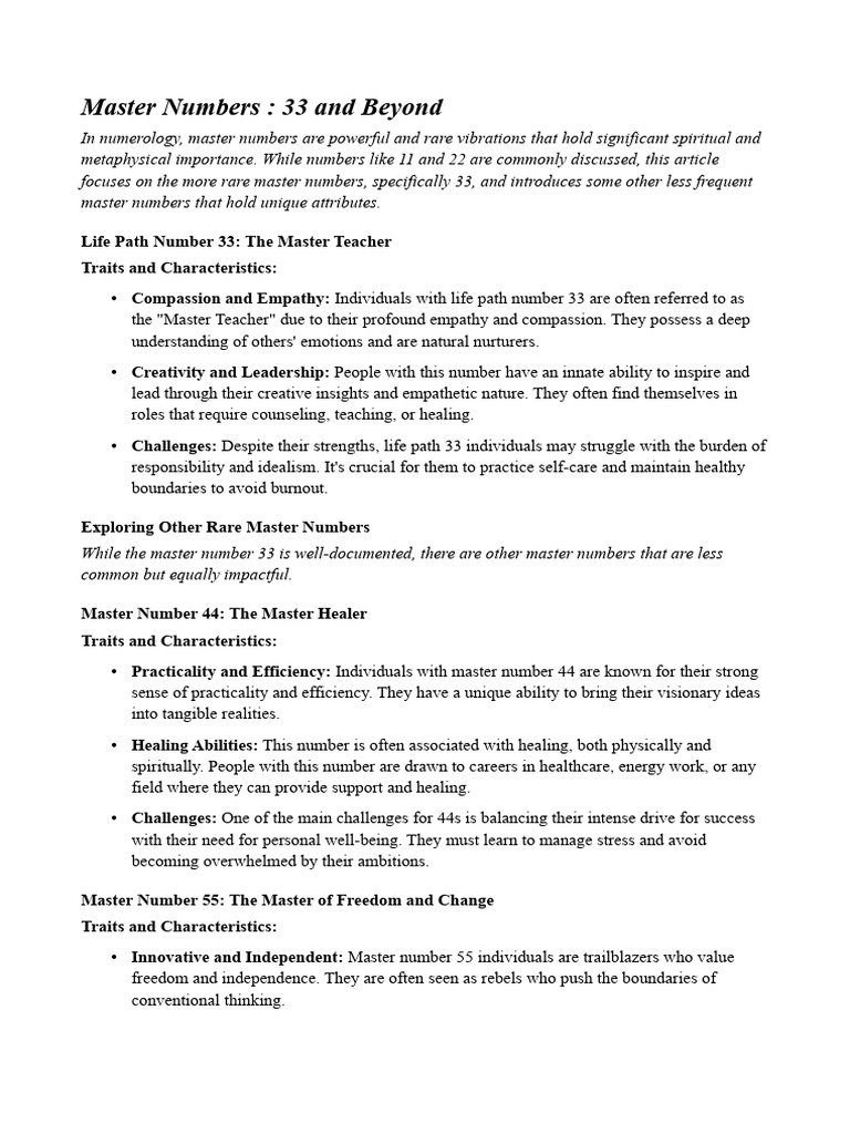 Master Numbers 33 and Beyond | PDF