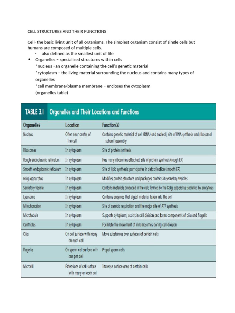 Cell Structures and Their Functions | PDF