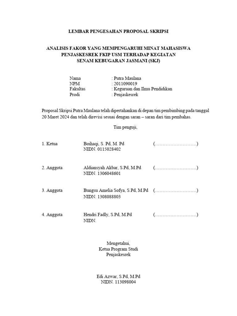 Lembar Pengesahan Proposal | PDF