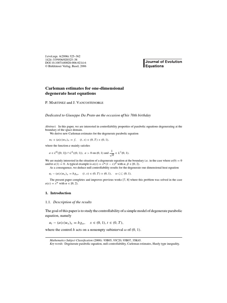 Carleman Estimates for Degenerate Heat Equations | PDF | Mathematical ...