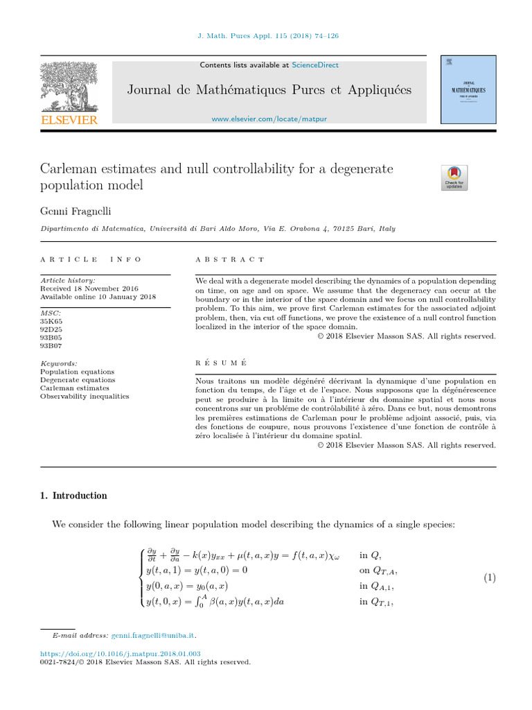 Carleman Estimates and Null Controllability For A Degenerate Population ...