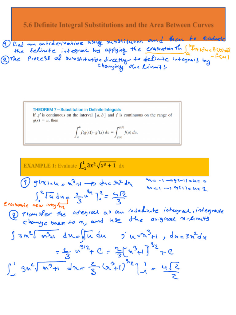 5 6 definite integral substitutions and the area between curves pdf