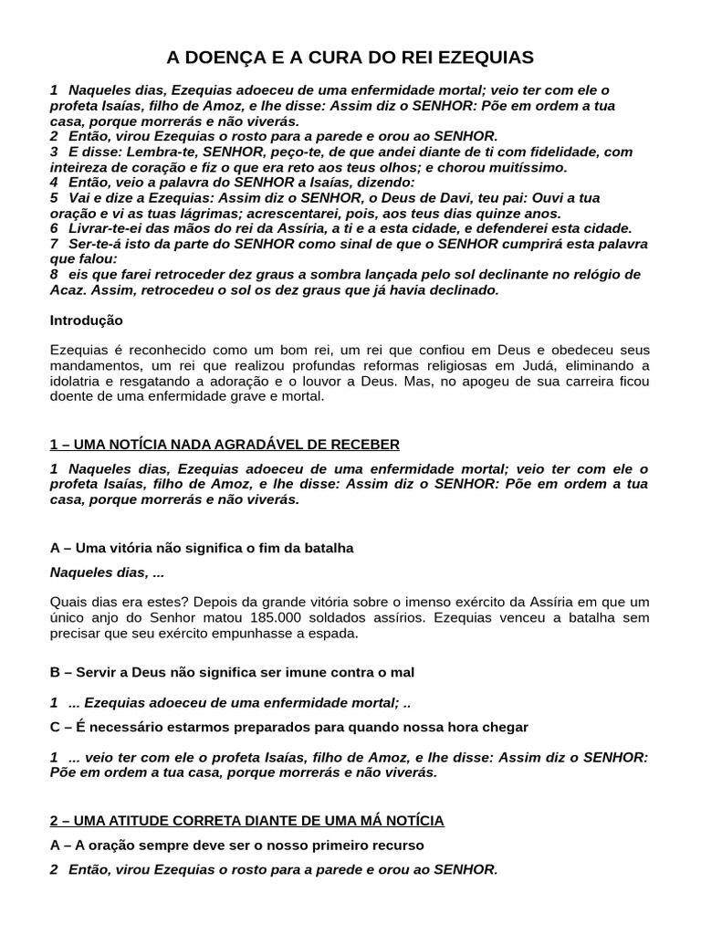 A Doença e A Cura Do Rei Ezequias | PDF | Isaías