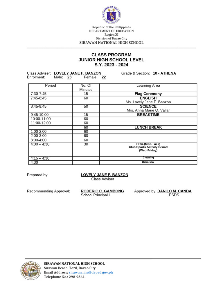 Editable Class Program