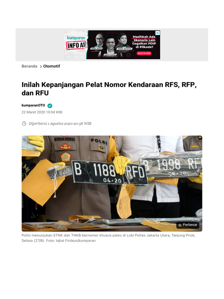 Inilah Kepanjangan Pelat Nomor Kendaraan RFS, RFP, Dan RFU | PDF
