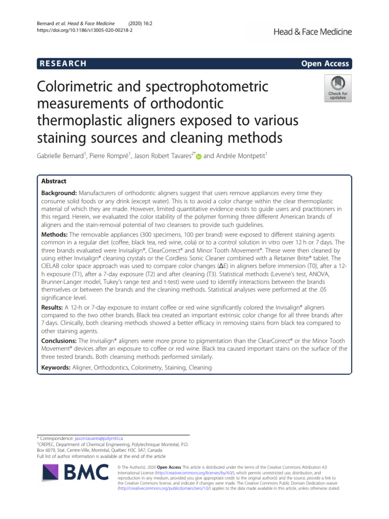 Colorimetric and Spectrophotometric Measurements of Orthodontic ...
