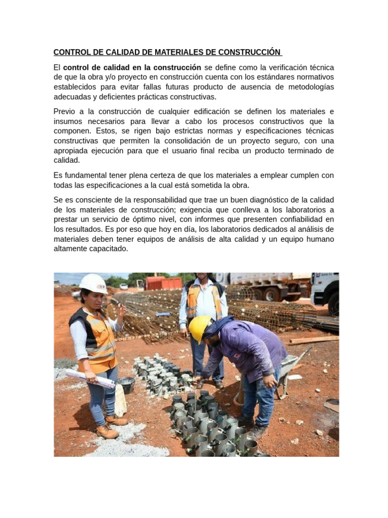 Control de Calidad de Materiales de Construcción | PDF