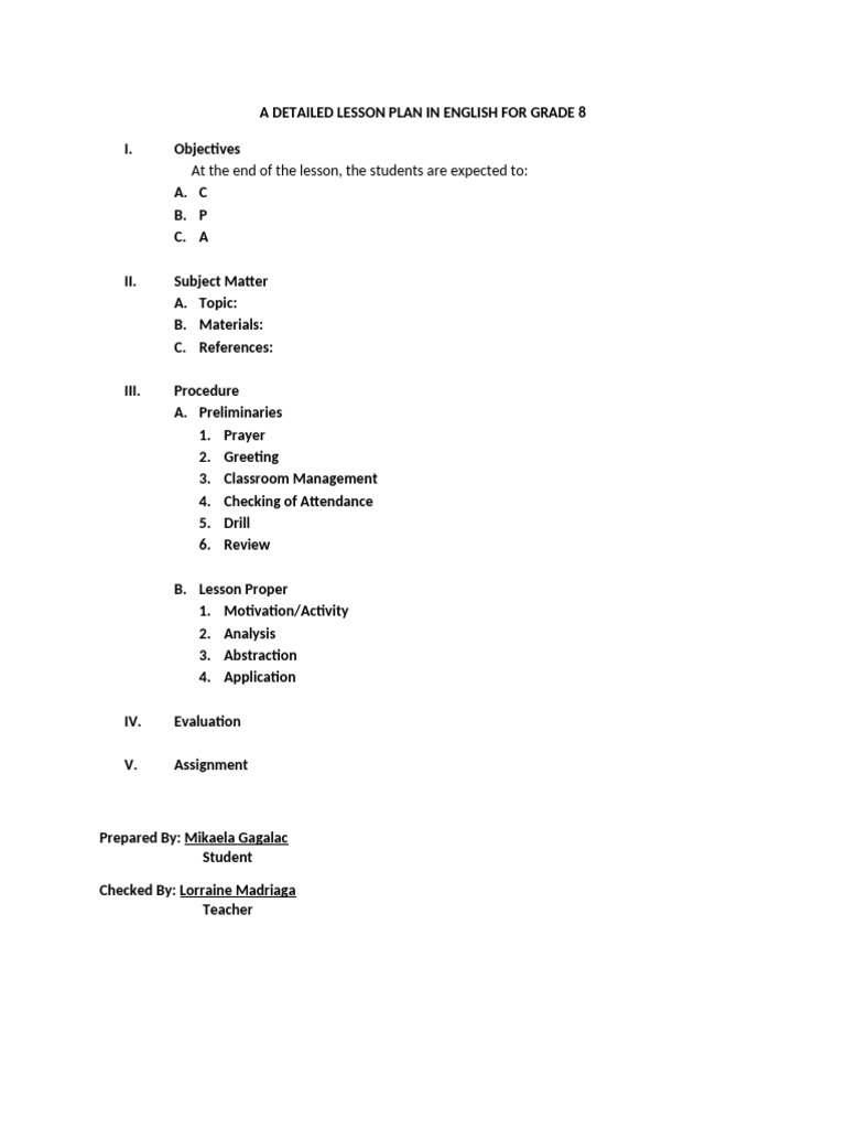 A Detailed Lesson Plan in English For Grade 8 | PDF